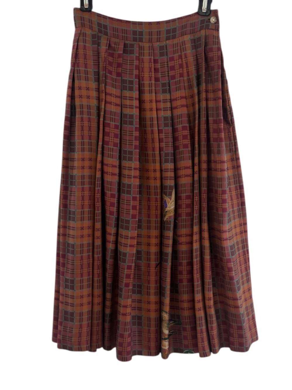 Vintage Ralph Lauren 100% Silk Bird Pleated Midi Skirt Size 8